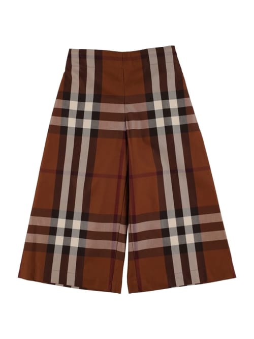 Burberry: 格纹印花棉质阔腿裤