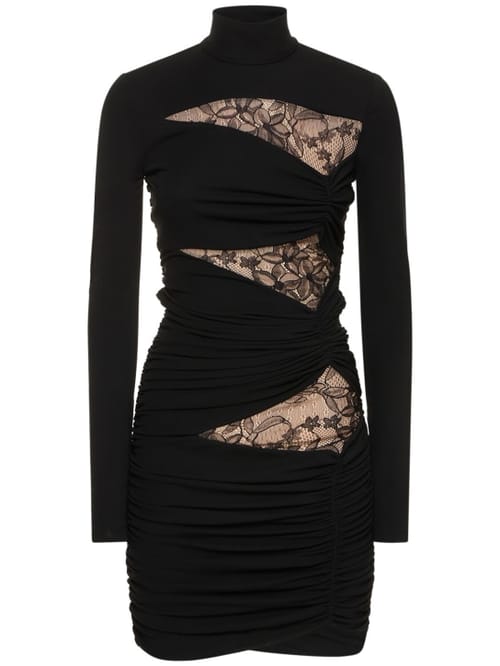 Giambattista Valli: Ruched mini dress with lace
