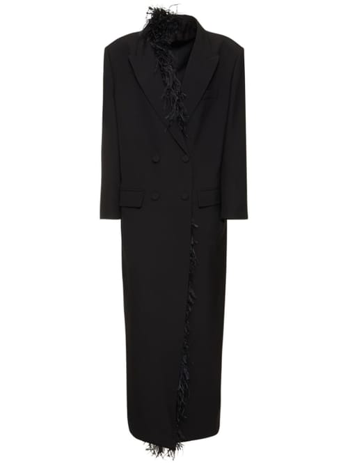 Valentino: 羽毛装饰双排扣羊毛大衣