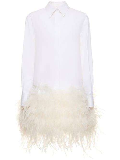 Valentino: Abito chemisier in cotone con piume