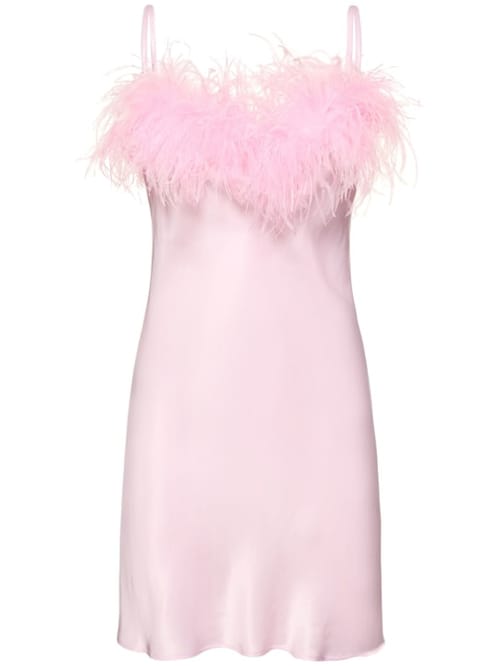 Sleeper: Vestido lencero corto con plumas