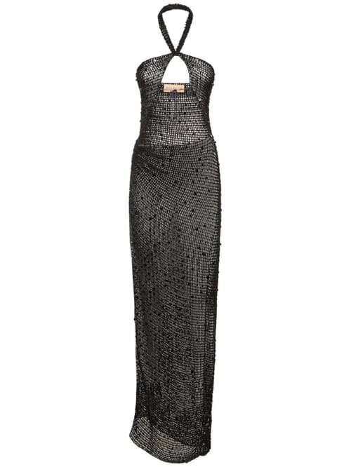Aya Muse: Vestido largo de punto calado con lentejuelas