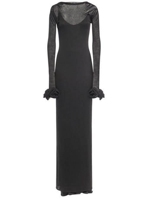 Blumarine: Long dress with floral appliqu s