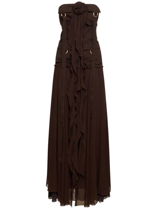 Blumarine: Silk maxi dress with ruffles