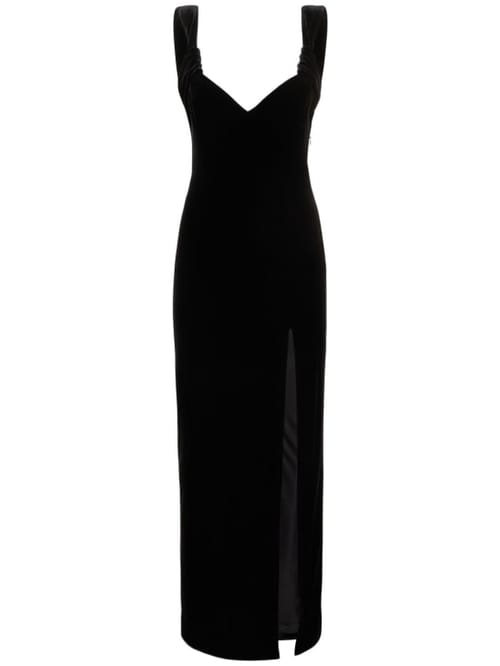 Galvan: Maxikleid aus Samt mit Schlitz