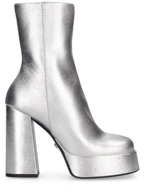 Versace: 120毫米金属色皮革靴子