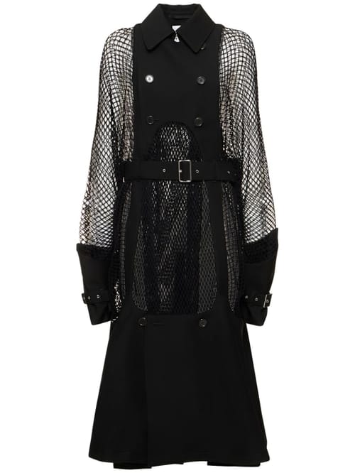 Noir Kei Ninomiya: 羊毛&马海毛网眼系腰带中长大衣