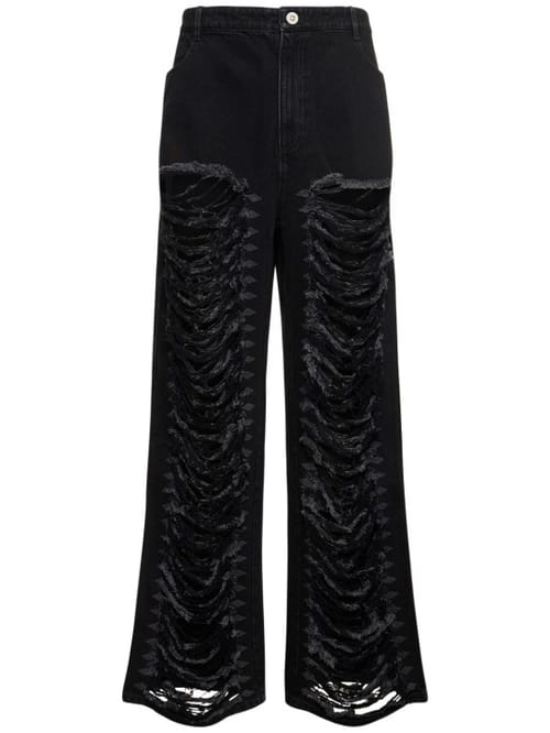 Dion Lee: 破洞棉质阔腿牛仔裤