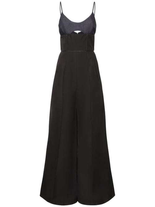Et Ochs: 平纹针织&牛仔阔腿连身裤
