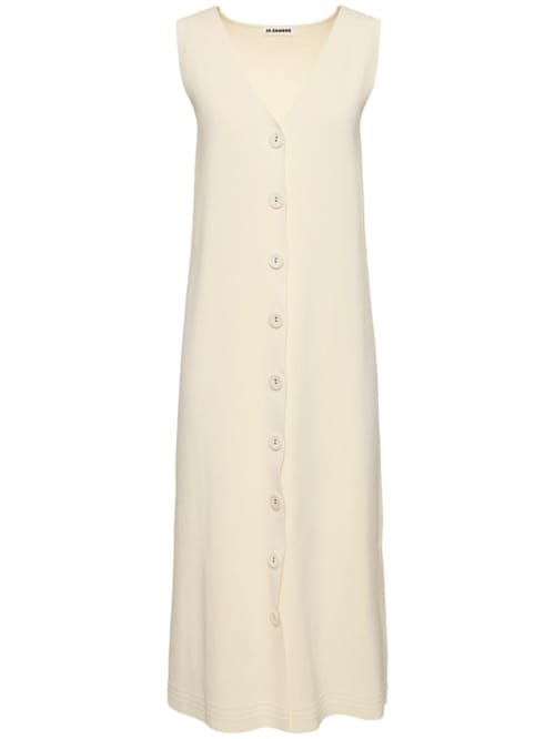 Jil Sander: Abito midi in maglia di cotone