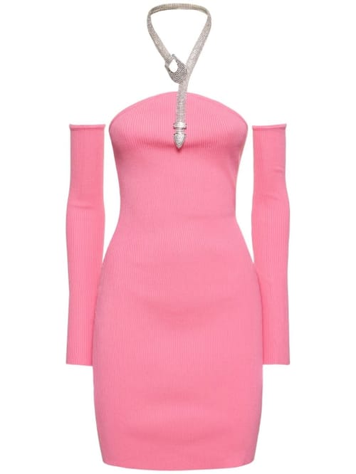 Giuseppe Di Morabito: Ribbed cotton mini dress with crystals