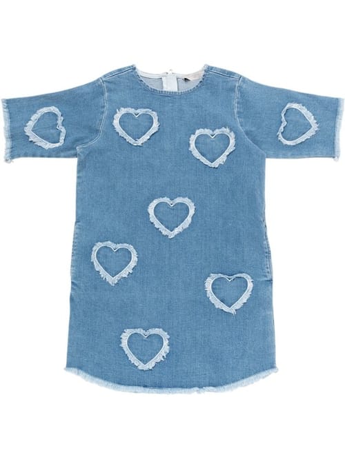 Stella McCartney Kids: Cotton denim dress w/embroidered hearts
