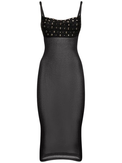 Alessandra Rich: Abito midi in maglia con borchie