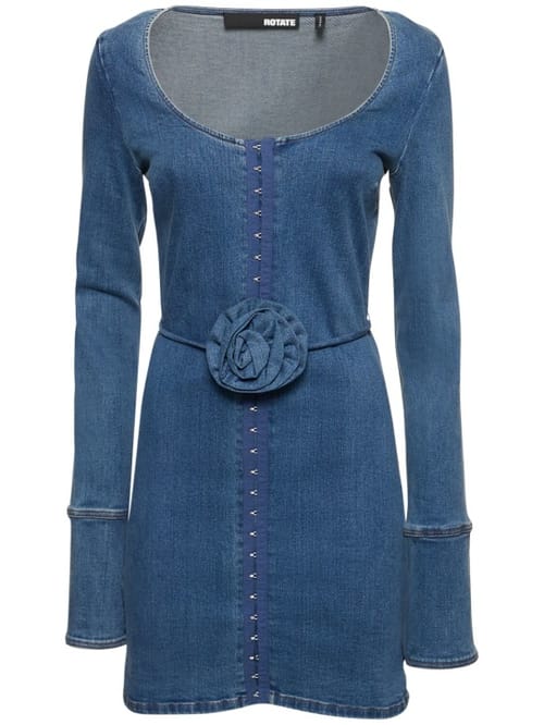 Rotate: Robe mini en denim stretch avec fleur