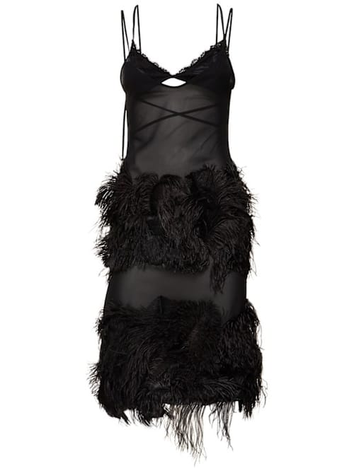 The Attico: Midi dress with ostrich feathers