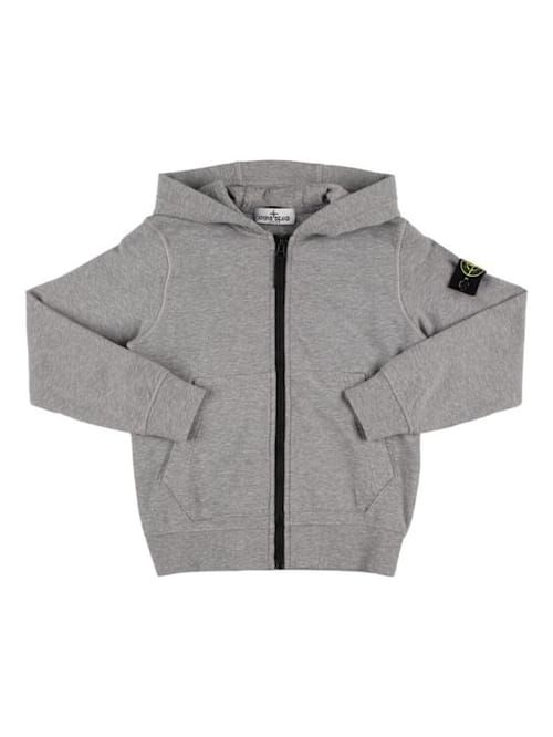 Stone Island Junior: 棉质平纹针织拉链开合连帽卫衣