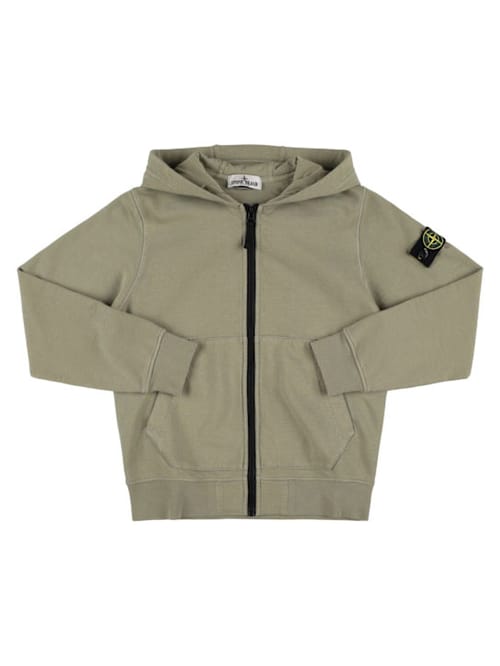 Stone Island Junior: 棉质平纹针织拉链开合连帽卫衣