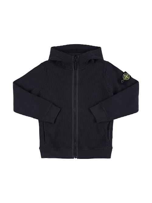 Stone Island Junior: 棉质拉链开合连帽卫衣