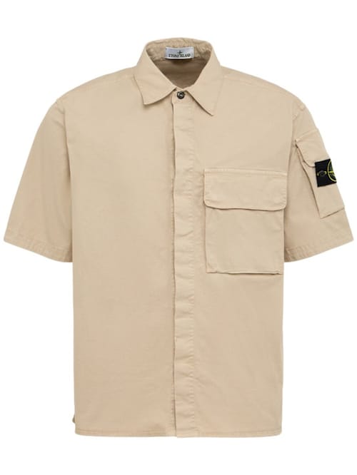 Stone Island: 弹力棉斜纹衬衫