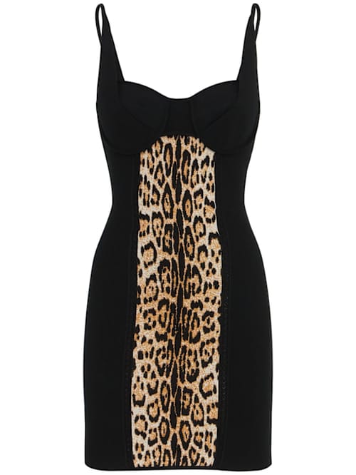 Roberto Cavalli: Robe courte bustier en maille jacquard
