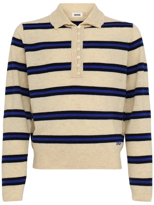 INDEE: Gestreifter Polo-Pullover aus Wollmischung