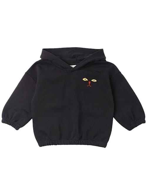 Mini Rodini: 猫图案有耳朵的有机棉连帽衫