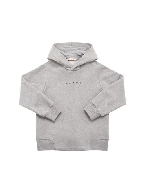 Marni Junior: 带印花和帽子的棉质卫衣