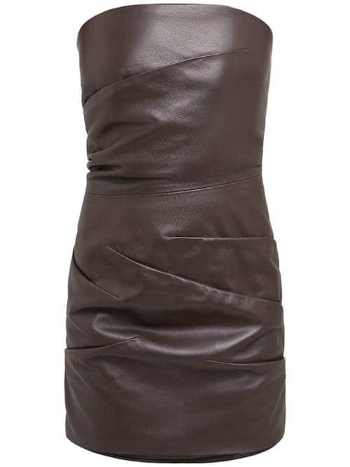 The Attico: Draped lambskin leather mini dress