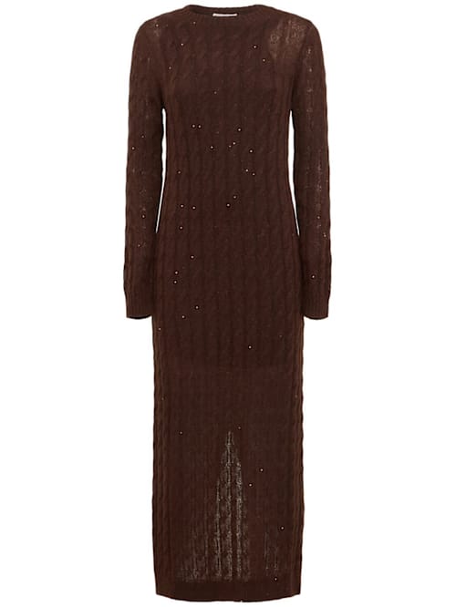 Brunello Cucinelli: Cable-knit mohair-blend midi dress