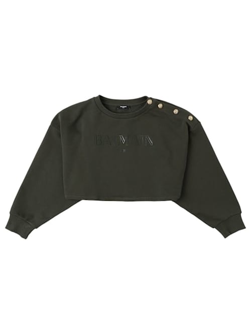 Balmain: 带LOGO的棉质短款卫衣