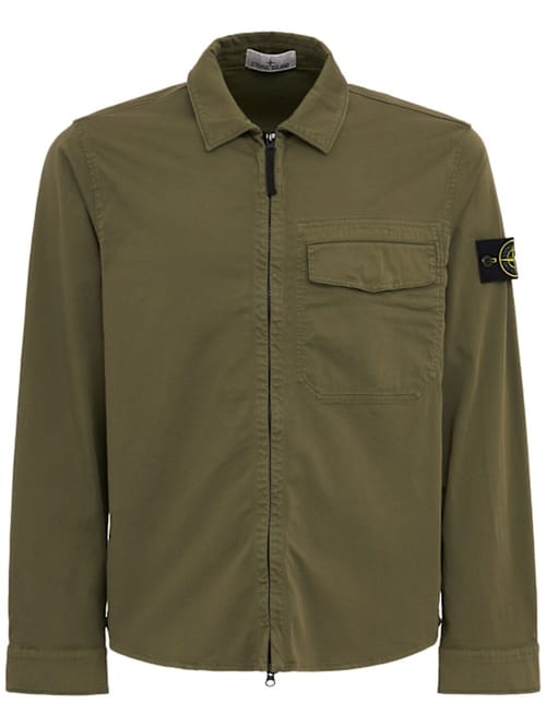 Stone Island: 棉质拉链徽标衬衫外套