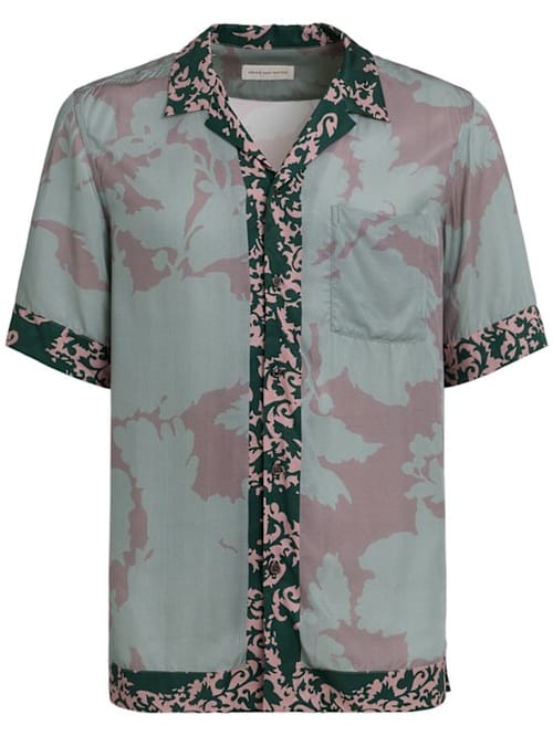 Dries Van Noten: 卡尔顿短袖铜氨丝衬衫