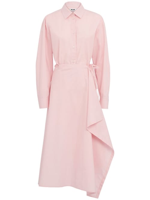 MSGM: Vestido camisero midi de algodón drapeado