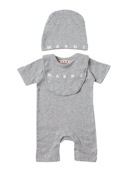 Marni Junior: 棉质logo连体衣、帽子和围嘴