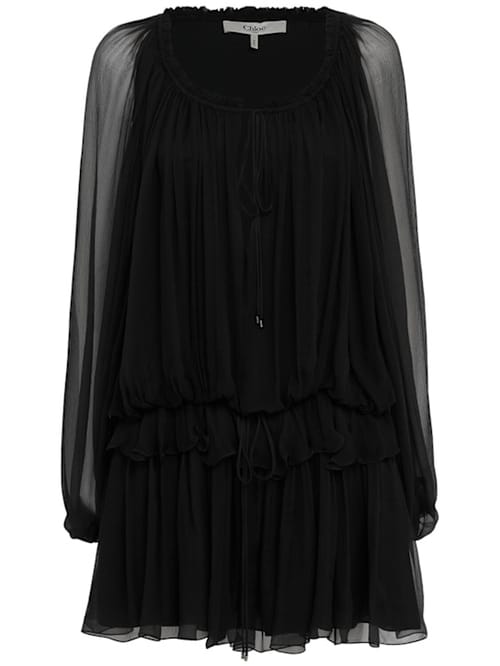 Chloé: Gathered silk mousseline mini dress