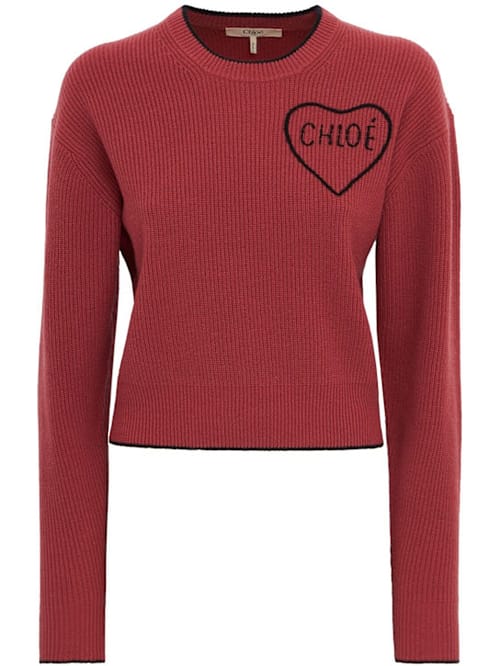 Chloé: 带刺绣心形的圆领毛衣