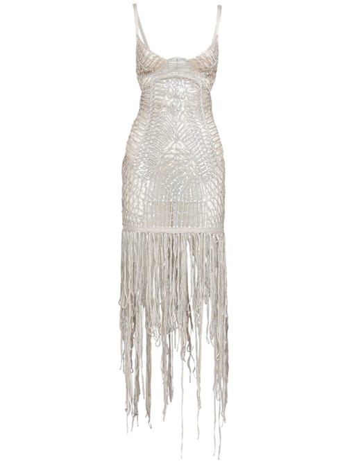 The Attico: Sequined midi dress with fringe