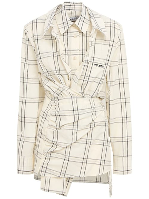 The Attico: Checked cotton mini shirt dress