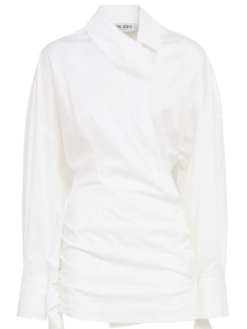 The Attico: Draped cotton mini shirt dress