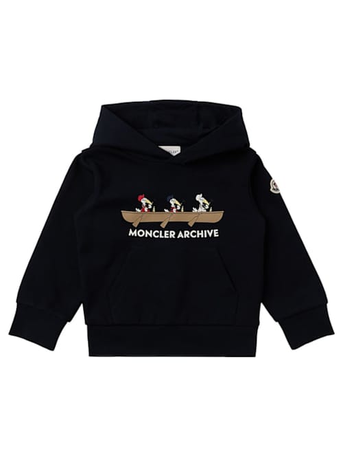 Moncler: 刺绣 Moncler 鸭子棉质连帽衫