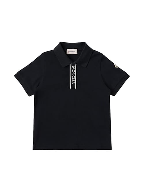 Moncler: 标志饰边的棉质平纹针织 polo 衫