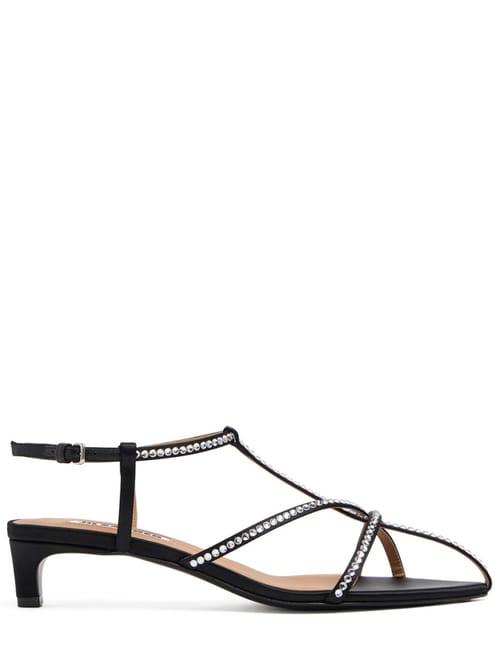 Jil Sander: Cage-Sandalen aus Satin mit Kristallverzierung