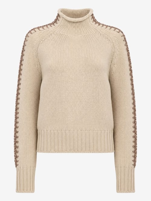 LUISA SPAGNOLI: Maglione a collo alto in lana vergine e cashmere con ricami a contrasto