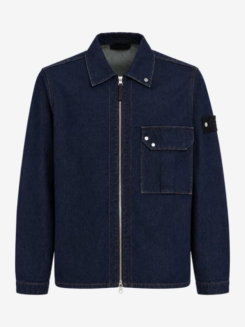 Stone Island: Cotton denim zip up casual jacket