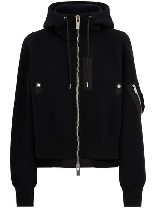 Sacai: Cropped nylon twill zip-up hoodie