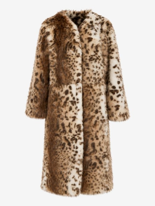 LA PISCINE: Leopard faux-fur long coat