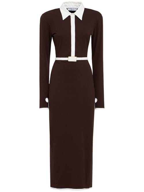 ROWEN ROSE: Abito midi polo in cotone con cintura