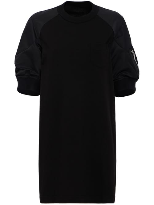 Sacai: 尼龙斜纹布 x 棉质涤纶连衣裙