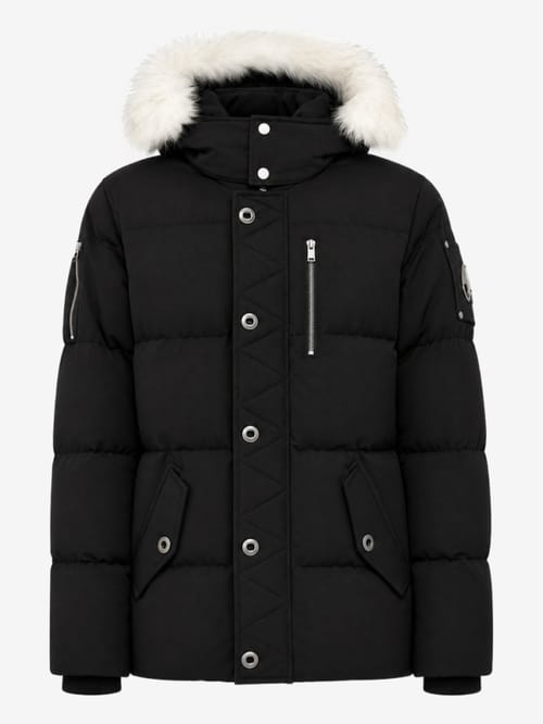 Moose Knuckles: Three-quarter cotton down jacket with shearling