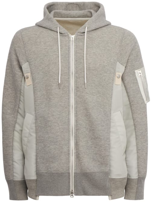 Sacai: 海绵汗衫 x 尼龙斜纹连帽衫